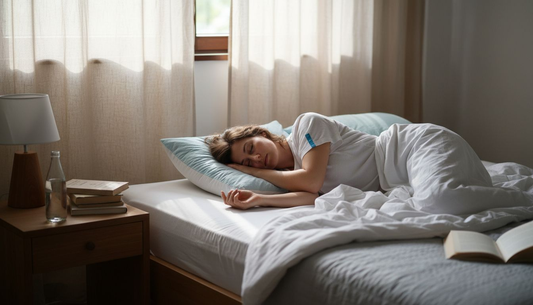 O femeie se bucură de un somn liniștit, cu capul așezat pe o pernă răcoritoare.